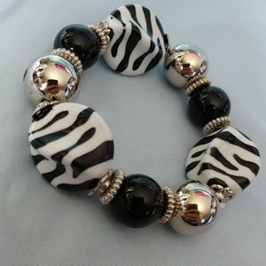 Host Pick!!! Zebra Stripe Stretch Bracelet Black White/Silver NWT